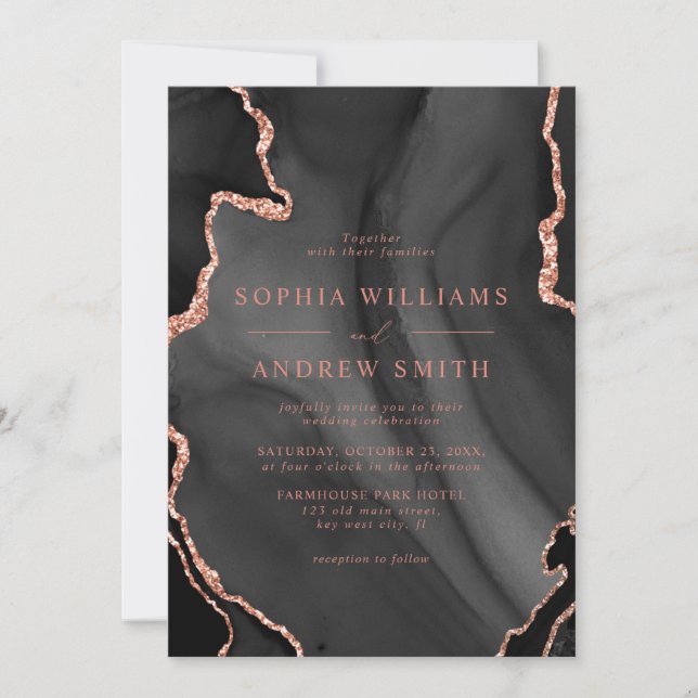 Black and Blush Pink Wedding Invitation (Front)