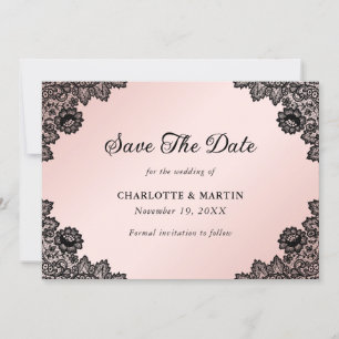 Black and Blush Rustic Floral Lace Wedding Save The Date