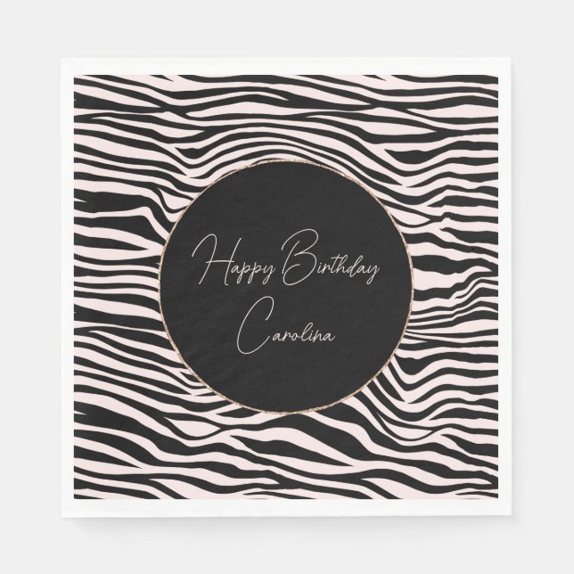 Black and Blush Sand Zebra Print  Napkin (Front)