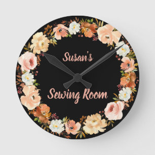 Black and Blush Sewing Room Round Clock