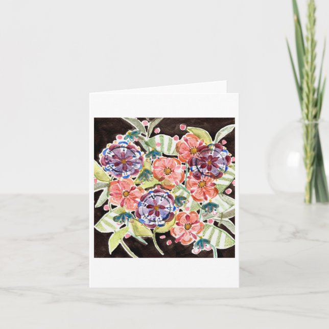 Black and Bright Floral Watercolor Notecard (Front)