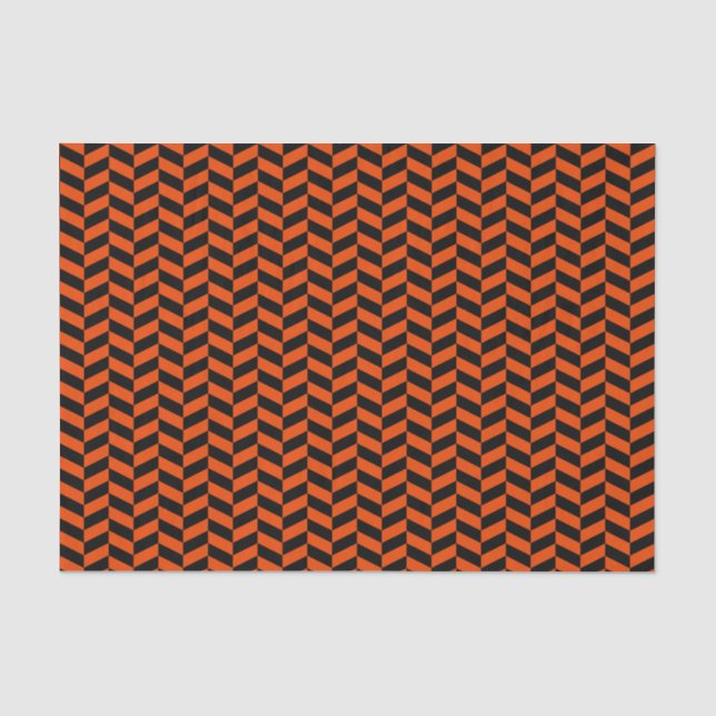 Black and Bright Orange Herringbone Tissue Paper (Front)