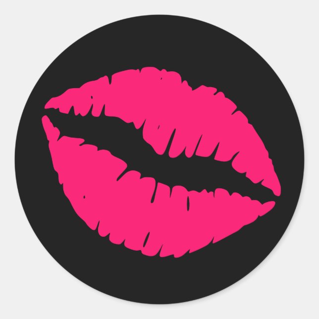 Black and Bright Pink Lipstick Print Classic Round Sticker (Front)