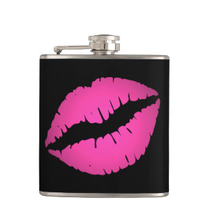 Black and Bright Pink Ombre Lipstick Kiss Hip Flask