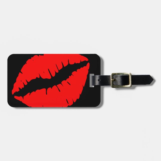 Black and Bright Red Kiss Luggage Tag (Front Horizontal)