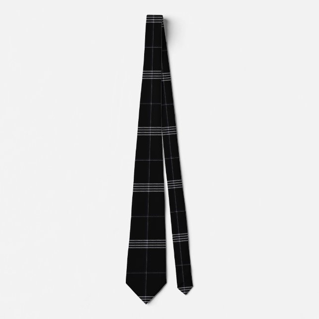 Black and Bright White Tartan Pattern Tie (Front)