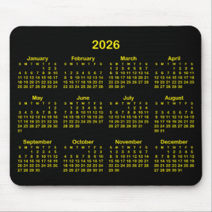 Black and Bright Yellow 2026 Calendar Mouse Mat