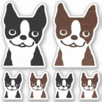 Black and Brindle Boston Terrier Dogs Sticker Set