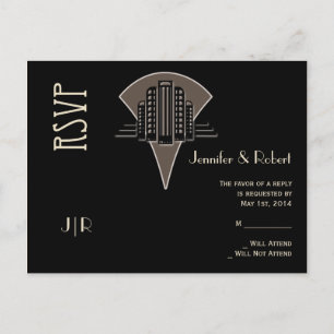 Black and Bronze Art Deco Tower RSVP Postcard