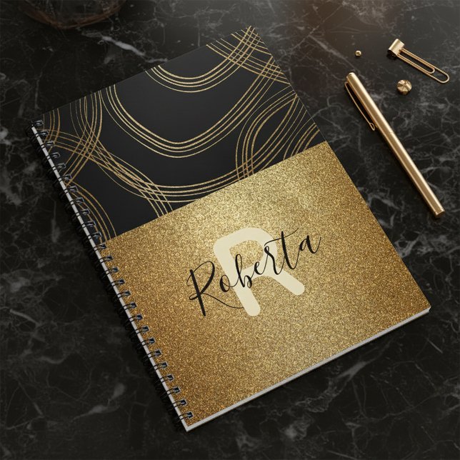 Black And Bronze Glitter Glam Trendy Chic Custom Notebook (Creator Uploaded)