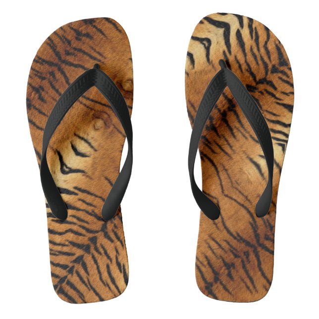 black and brown animal stripes wild tiger print flip flops (Footbed)