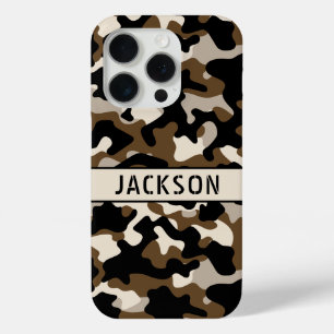 Black and Brown Camouflage Personalised iPhone 15 Pro Case