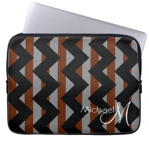 Black and Brown Chevron Zigzag Custom Monogram Laptop Sleeve