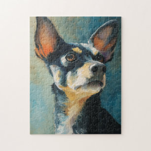 Black and brown chihuahua watercolor portrait jigsaw puzzle