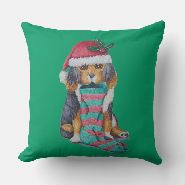 black and brown cute christmas puppy cushion (Front)