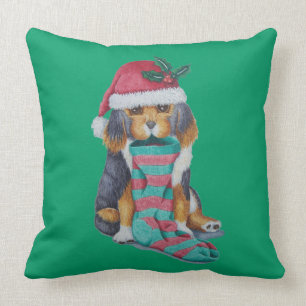 black and brown cute christmas puppy cushion