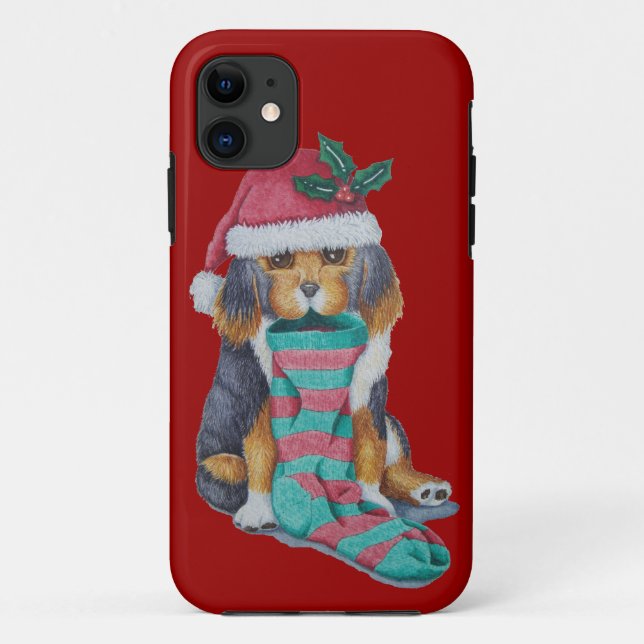 black and brown cute puppy dressed for christmas Case-Mate iPhone case (Back)