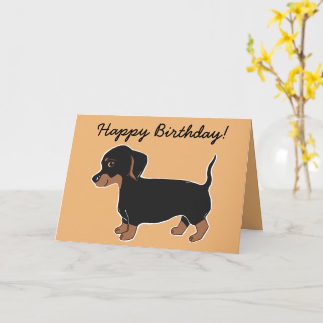 Black and Brown Dachshund Happy Birthday Card (Yellow Flower)