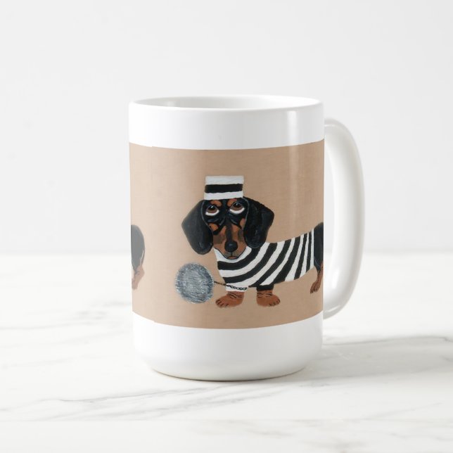 Black and Brown Dachshund Treat Thief Jailbird Coffee Mug (Front Right)