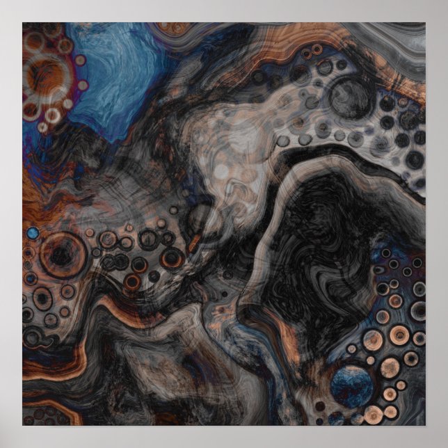 Black and Brown Digital Pour Painting Fluid Art   Poster (Front)