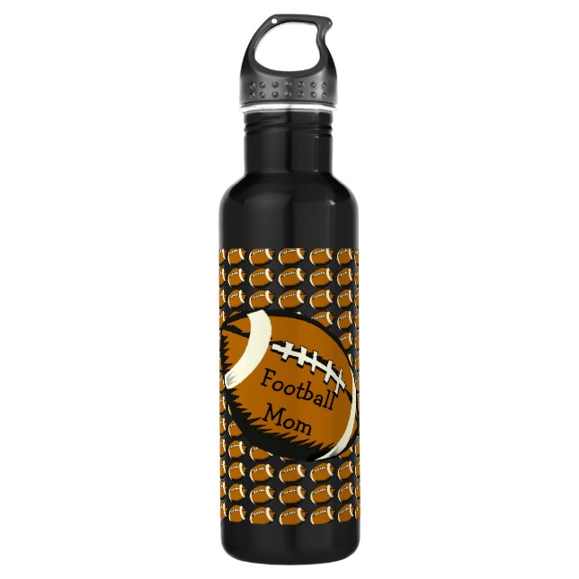 Black and Brown Football Mum Sports Water Bottle (Front)