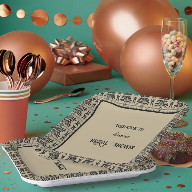 Black and Brown Greek Mediterranean  Shower Paper Plate (Multi)