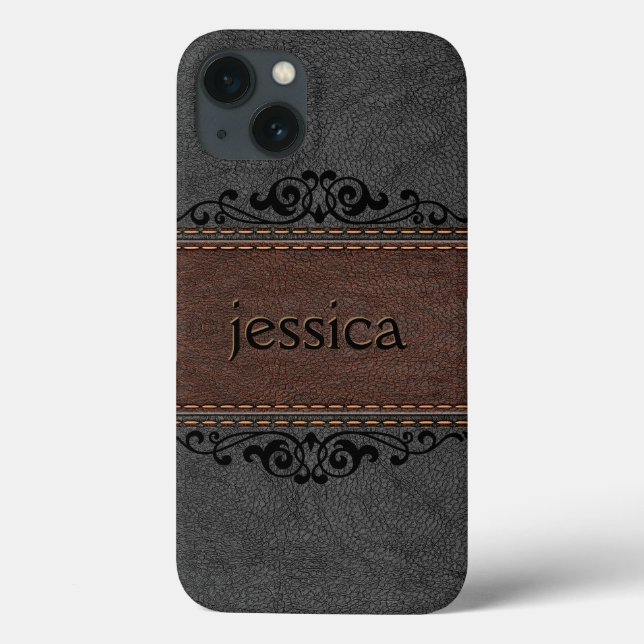 Black And Brown Leather Black Floral Accents Case-Mate iPhone Case (Back)