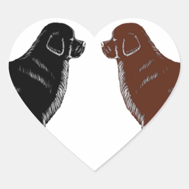 Black and Brown Newfoundland Dogs Heart Sticker (Front)