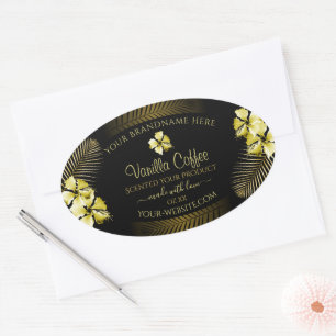 Black and Brown Product Labels Gold Hawaii Flowers