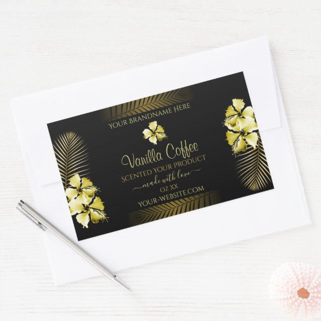 Black and Brown Product Labels Gold Hawaii Flowers (Envelope)