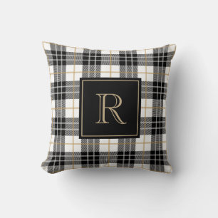 Black and Brown Tartan Plaid Family Monogram Cushion