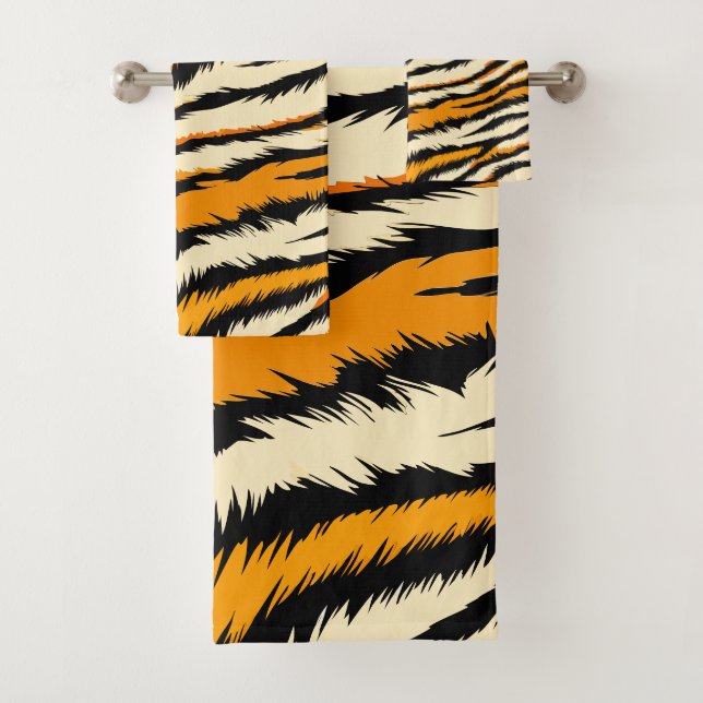 Black and Brown Tiger Stripes Pattern  Bath Towel Set (Insitu)