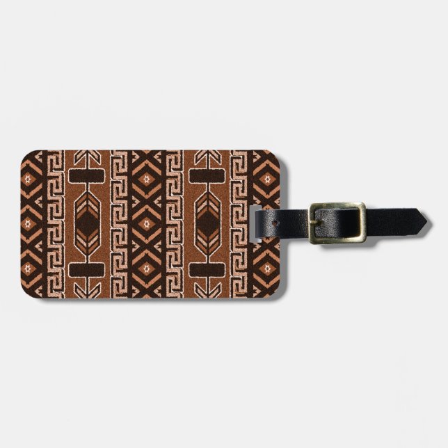 Black And Brown Tribal Aztec Pattern Luggage Tag (Front Horizontal)