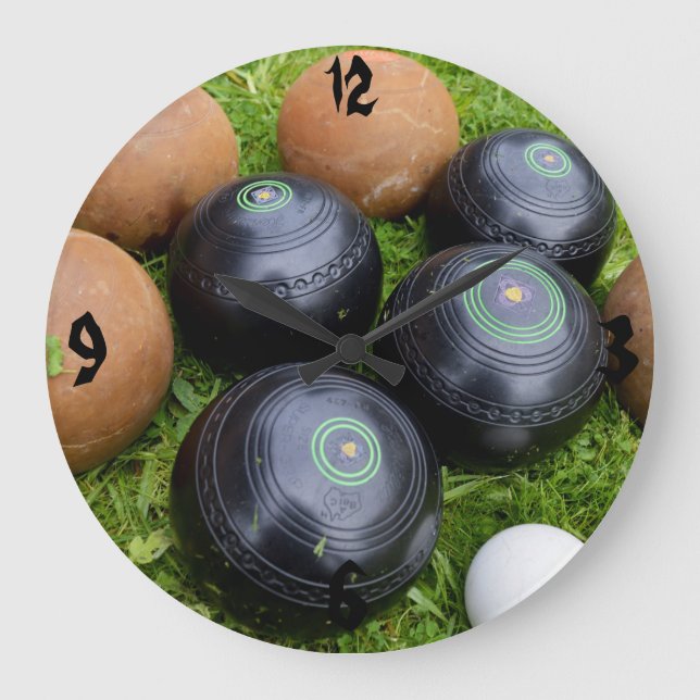 Black And Brown Vintage Lawn Bowls, Large Clock (Front)
