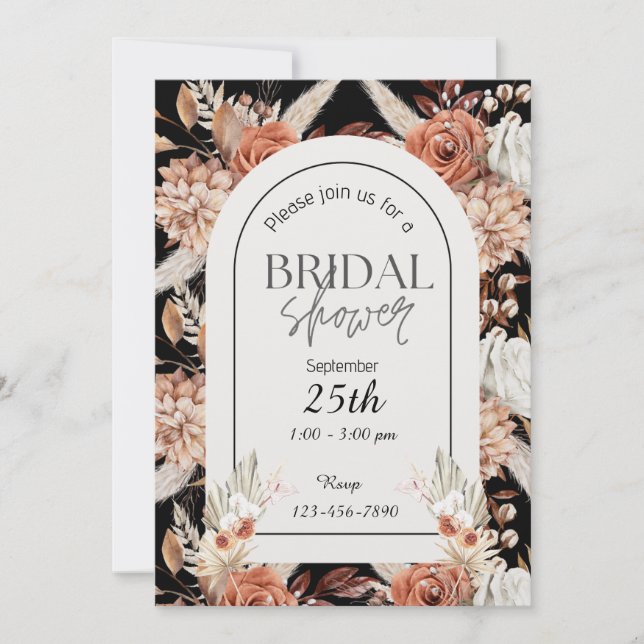 black and brown watercolor wedding invitation (Front)