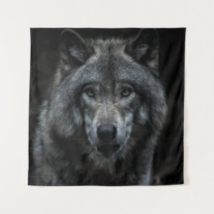 BLACK AND BROWN WOLF PAINTING TAPESTRY