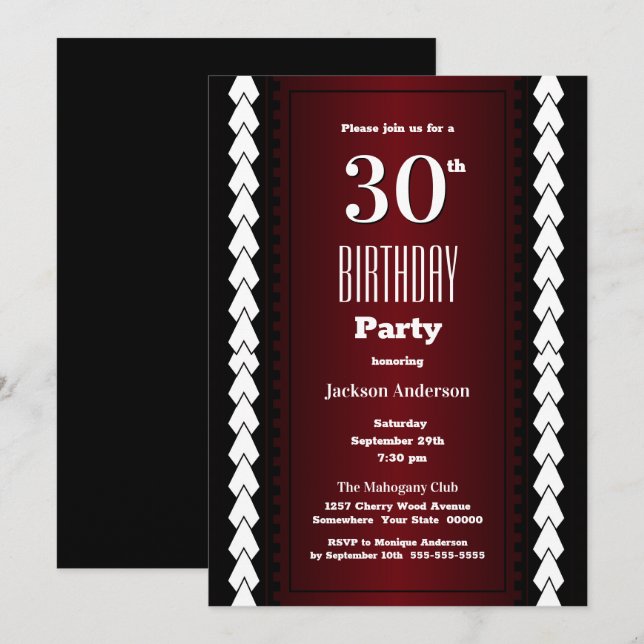 Black and Burgundy 30th Birthday Party Invitation (Front/Back)