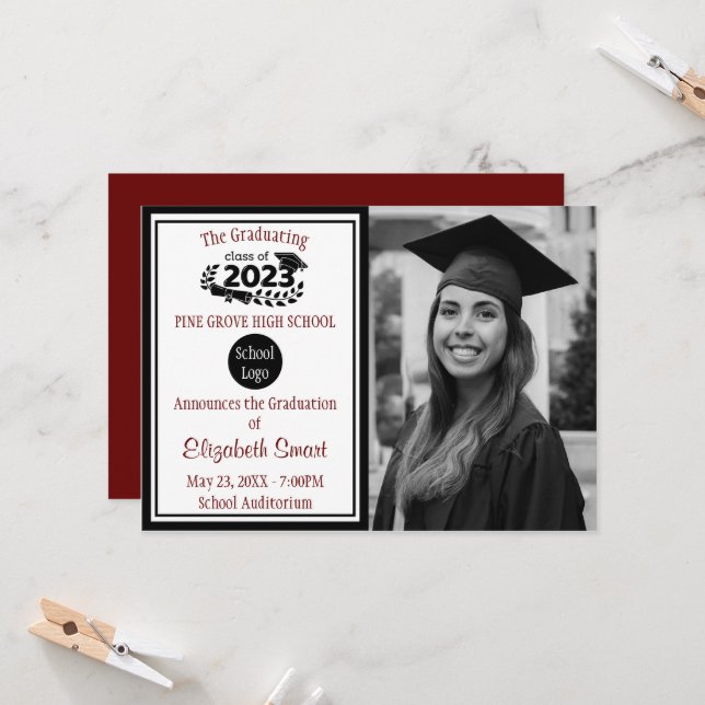 Black and Burgundy Class of 2023 Graduation Invitation (Front/Back In Situ)