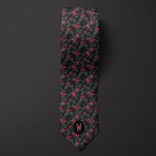 Black and Burgundy Floral Tie