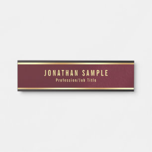 Black And Burgundy Red Glamour Gold Colour Text Door Sign