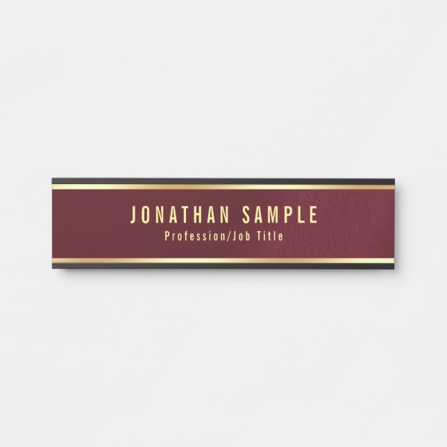 Black And Burgundy Red Glamour Gold Colour Text Door Sign (Front)