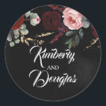 Black and Burgundy Red Modern Wedding Classic Round Sticker<br><div class="desc">Black,  red and gold floral wedding stickers</div>