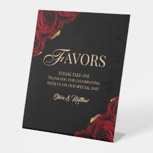 Black and Burgundy Wedding Favors Pedestal Sign