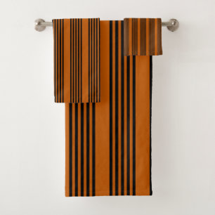 Black and burnt orange five stripe pattern bath towel set