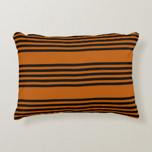 Black and burnt orange five stripe pattern decorative cushion