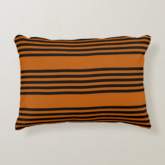 Black and burnt orange five stripe pattern decorative cushion (Front)