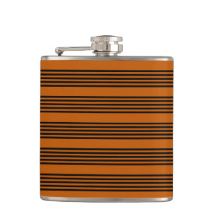 Black and burnt orange five stripe pattern hip flask