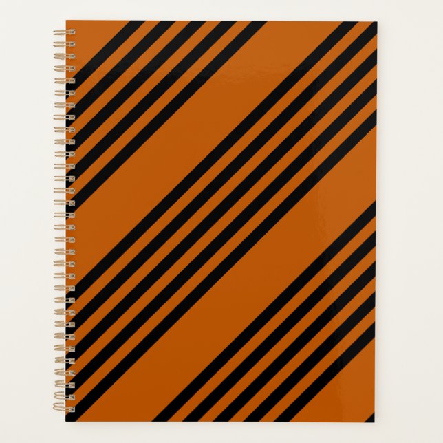 Black and burnt orange five stripe pattern planner (Front)