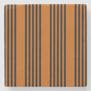 Black and burnt orange five stripe pattern stone coaster
