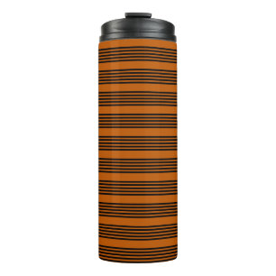 Black and burnt orange five stripe pattern thermal tumbler